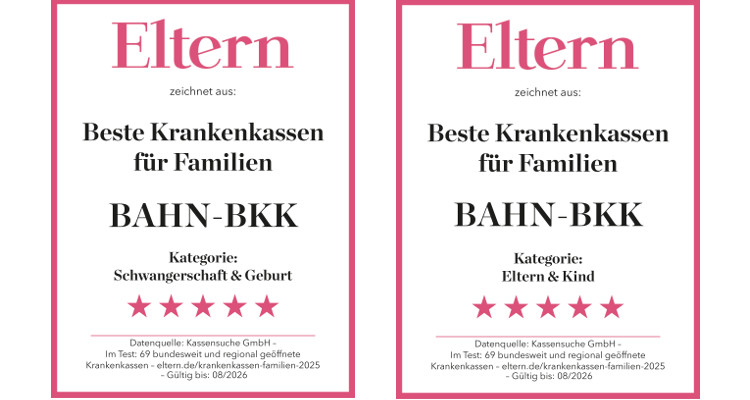 2 Eltern-Siegel: Beste Krankenkasse für Familien in den Kategorien Schwangerschaft & Geburt und Eltern & Kind