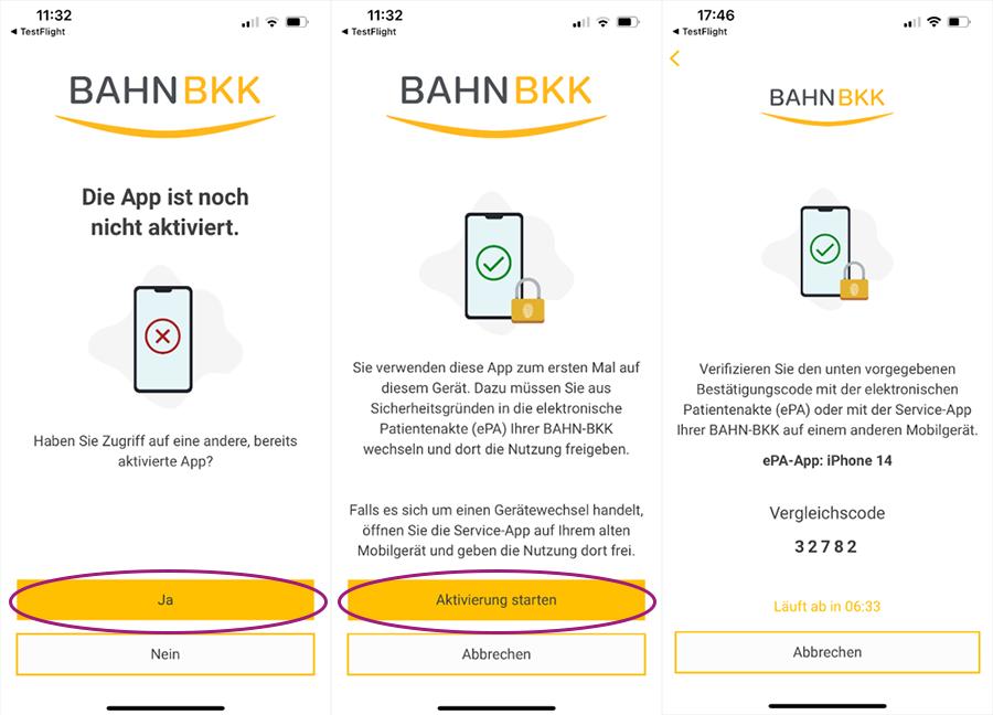 Screenshots BAHN-BKK App