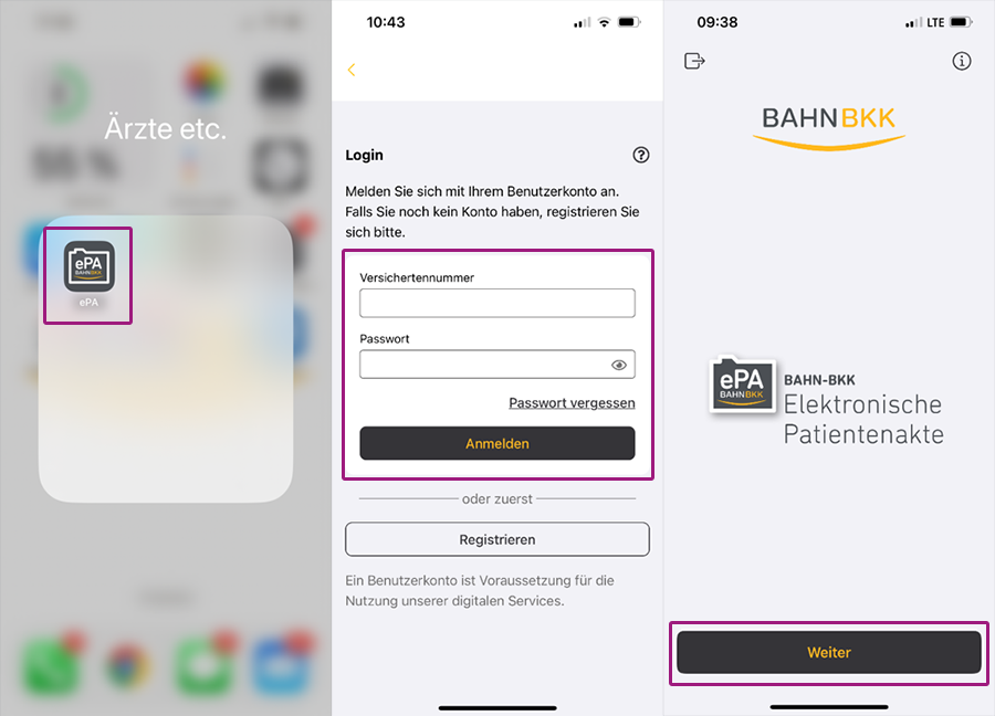 Screenshots ePA App