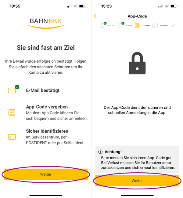 zwei Screenshots aus der App