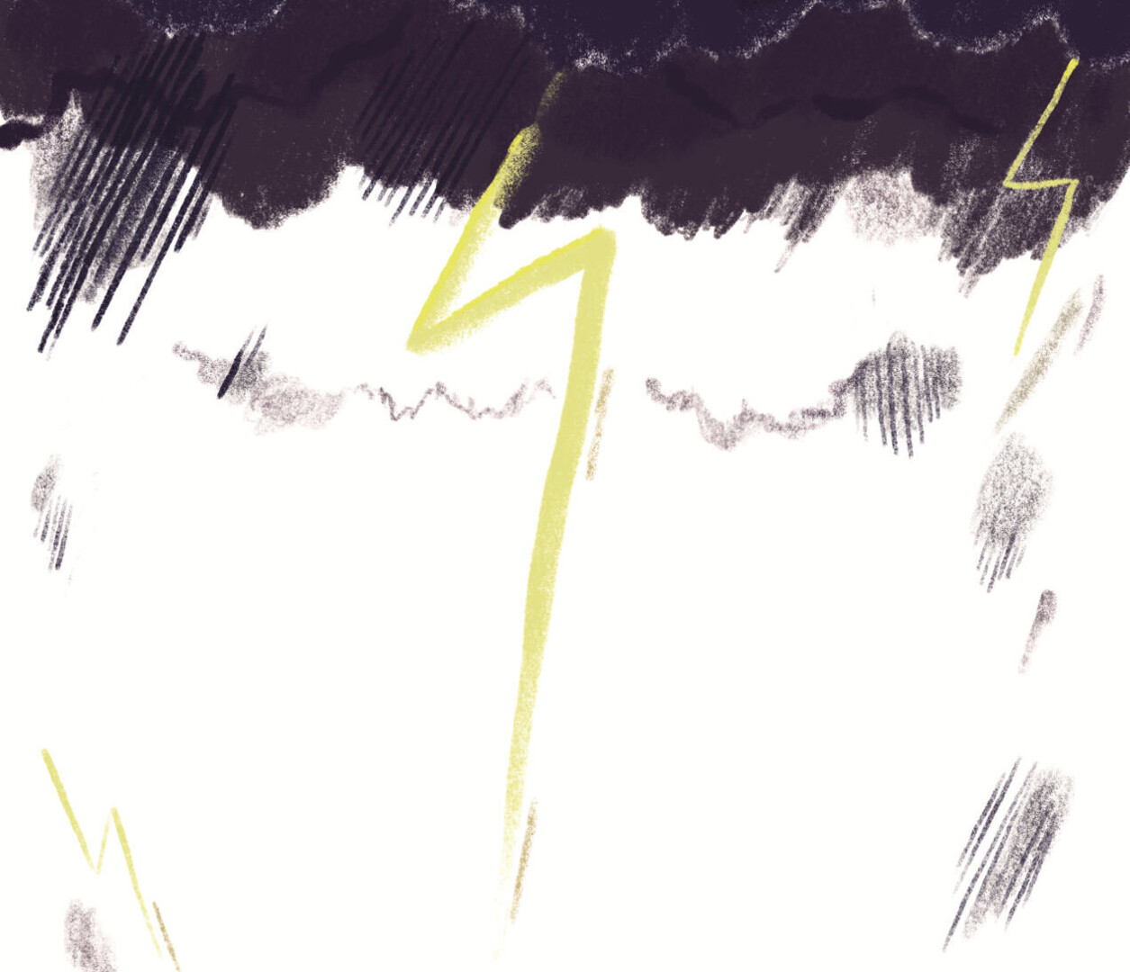 Illustration eines Gewitters mit dunklen Wolken und Blitz