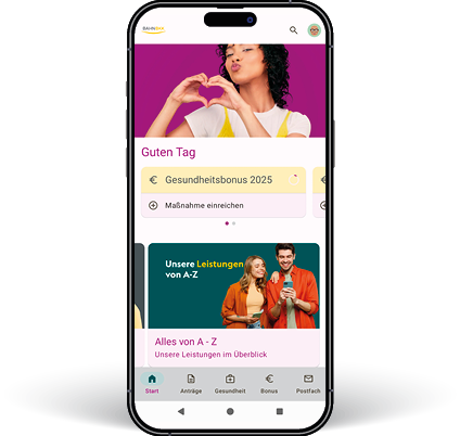 Smartphone, auf der die BAHN-BKK App geöffnet ist