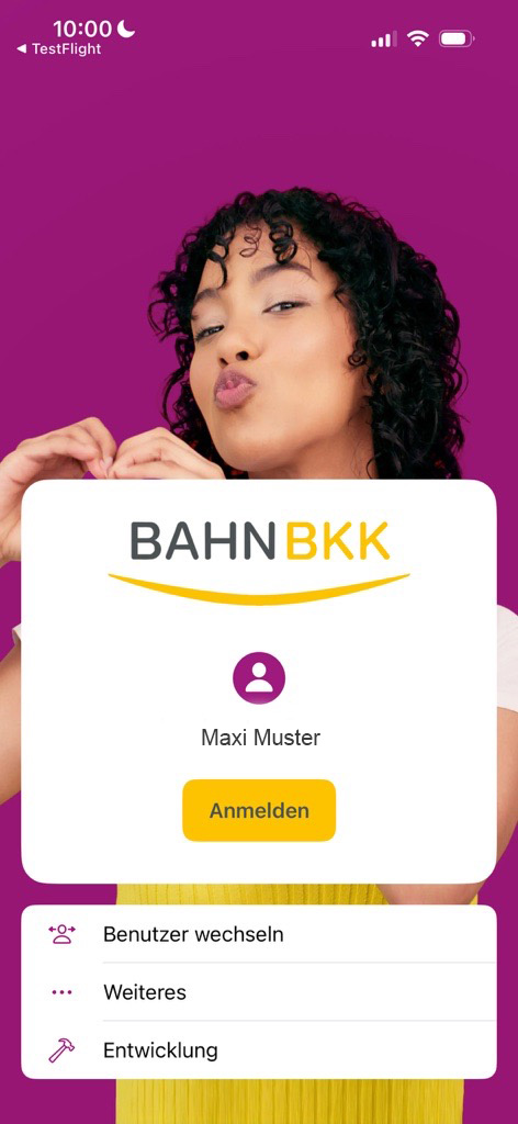 Anmeldescreen der BAHN-BKK App