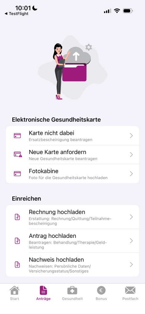 Screen Anträge in der BAHN-BKK App