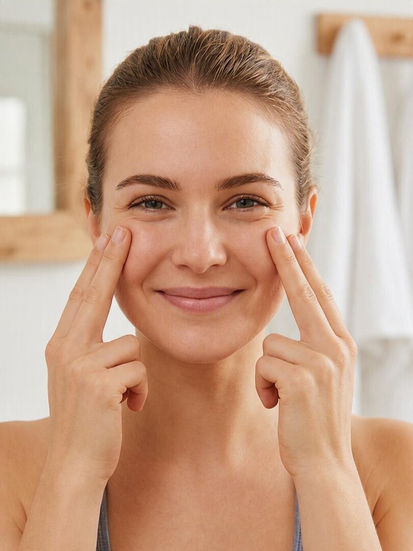 Face Yoga-Übung 2 Frau, die die Face Yoga Übung Wangenlifting macht