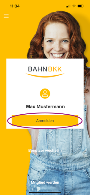 Screenshot aus der BAHN-BKK App