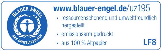 Blauer Engel Zertifikat des Mitgliedermagazins der BAHN-BKK pulsprivat