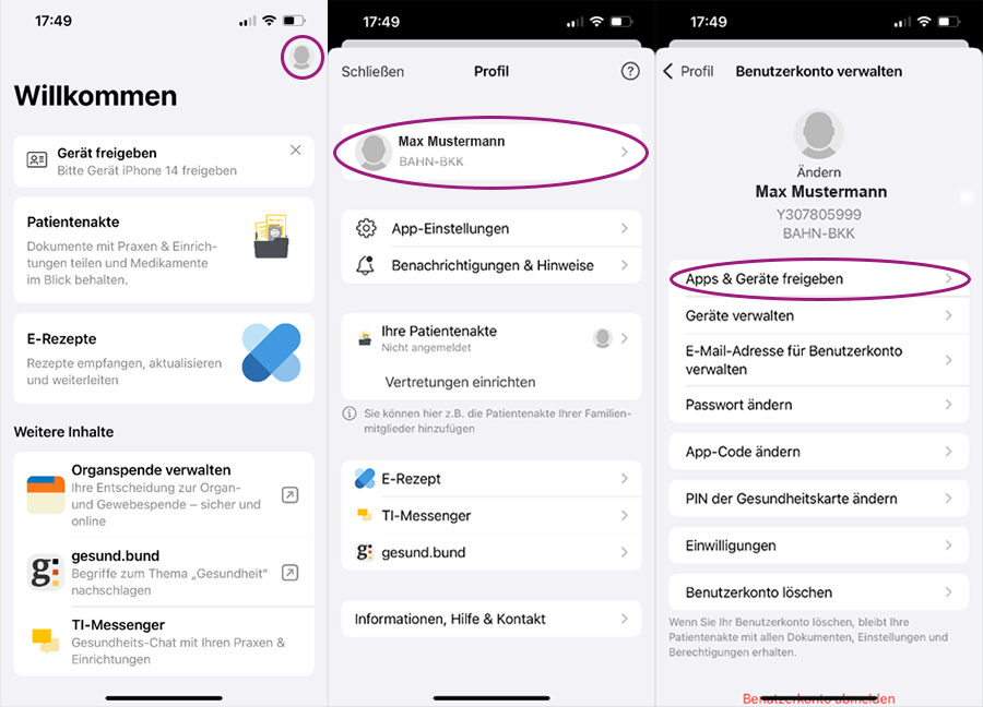Screenshots ePA-App