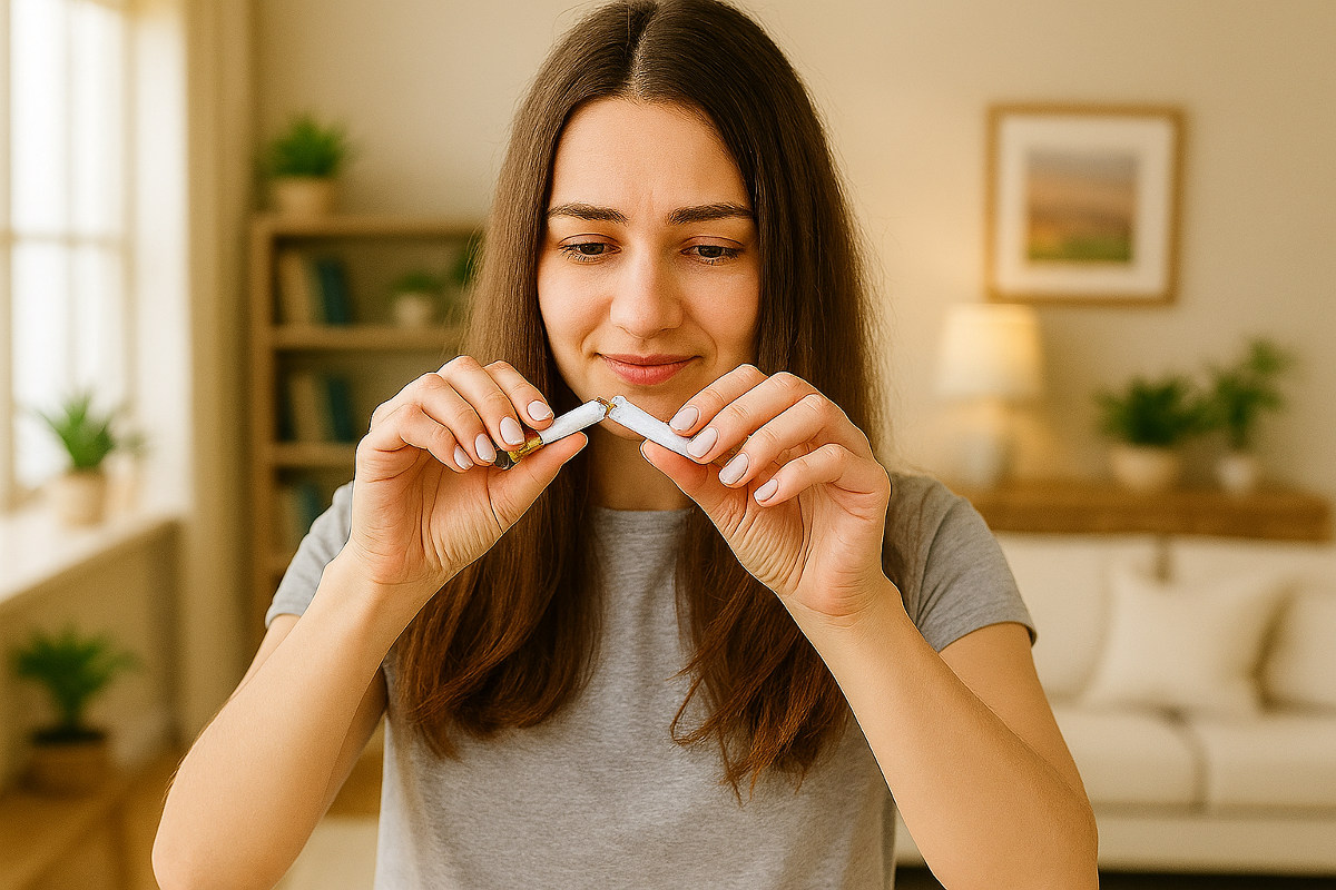 Nichtraucherkurs Frau zerbricht eine Zigarette